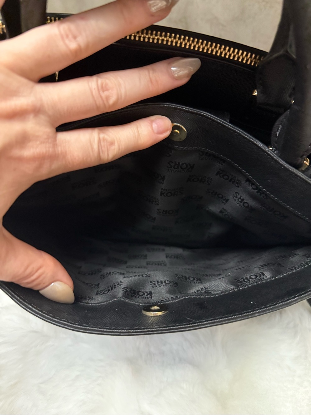 Michael Kors Black Saffiano Satchel with Gold Accents - Picture 4 of 9
